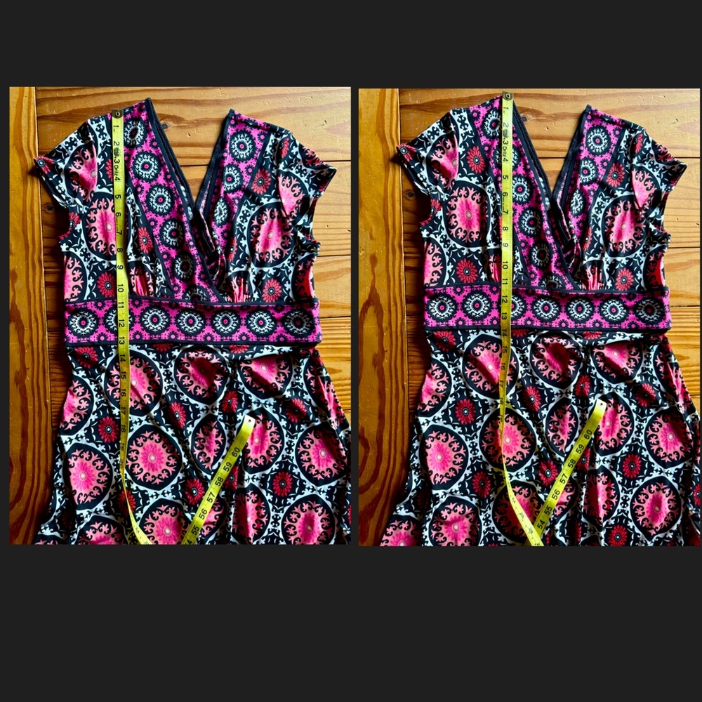 LONDON TIMES Medallion Print Pull-on Stretch Wrap Bodice Cap Sleeves Dress (8P) - Picture 12 of 16